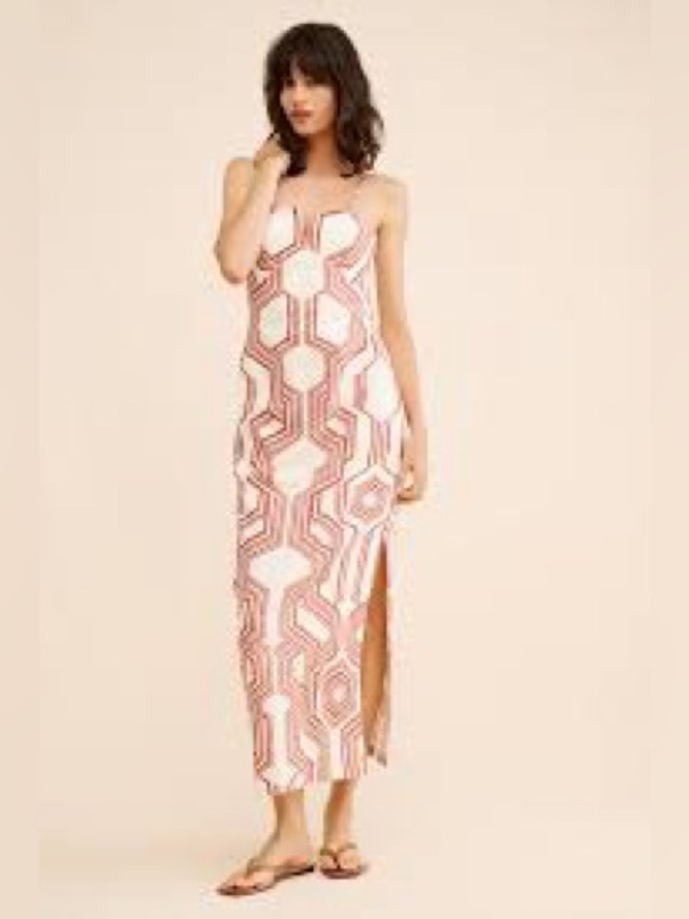 Anthropologie Pink Geometric Maxi Slip Dress